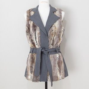 Etcetera Women's Gray Based Faux Fur Tailored Vest with Belt Size 6